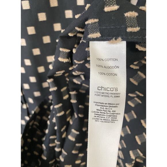 Chicos Shirt Womens XXL Black Brown Long Sleeve Non Iron Career Cotton Blouse - Picture 5 of 10